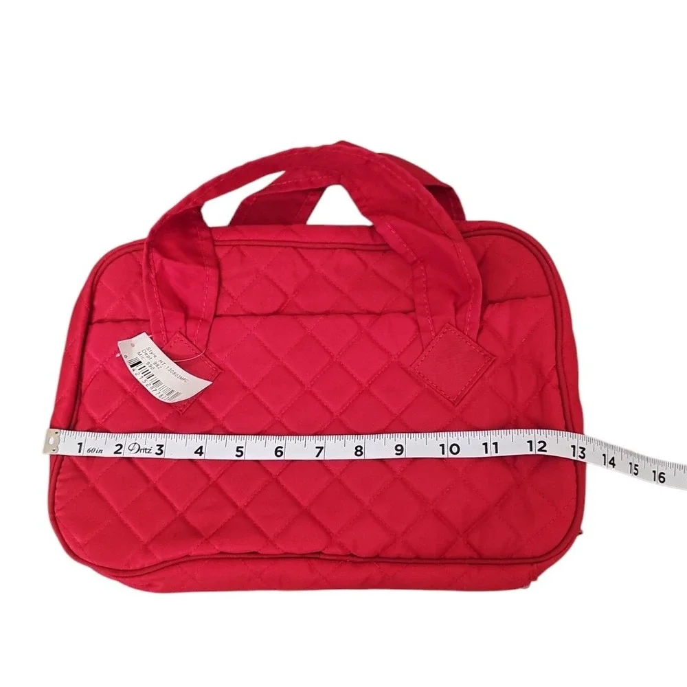 Quilted Cosmetic Bag Makeup Organizer Travel Case Red Houndstooth Interior‎